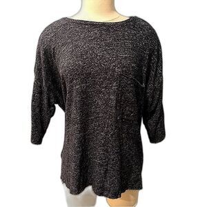 Philosophy Charcoal Heather Grey Marled Knit 3/4 Sleeve Top Oversized Pocket